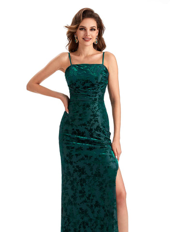 Spaghetti Straps Floral Velvet Dress-Taupe