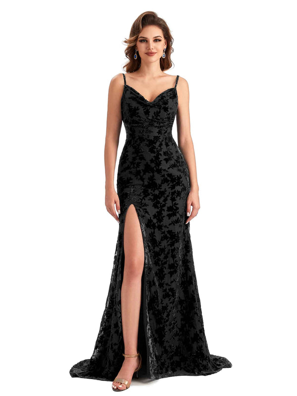 Thea Winter Straps Floral Velvet Dress - VowSatin Thea Winter Straps Floral Velvet Dress - VowSatin