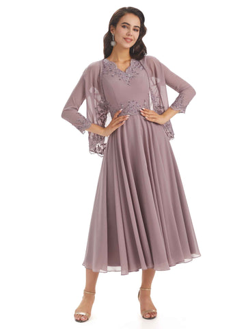 Marissa Tea-length Two-piece Chiffon Dress