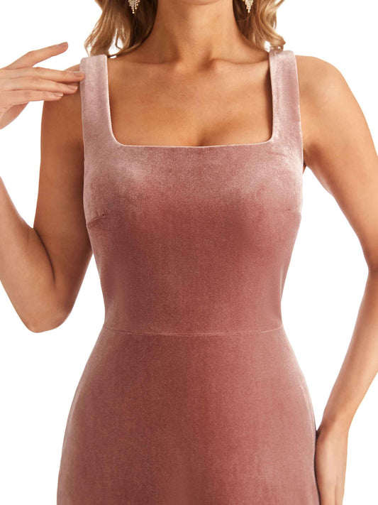 Square Velvet Dress-Copper