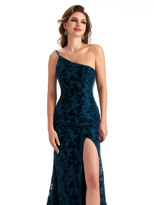 Mermaid Floral Velvet Dress-Dark Navy