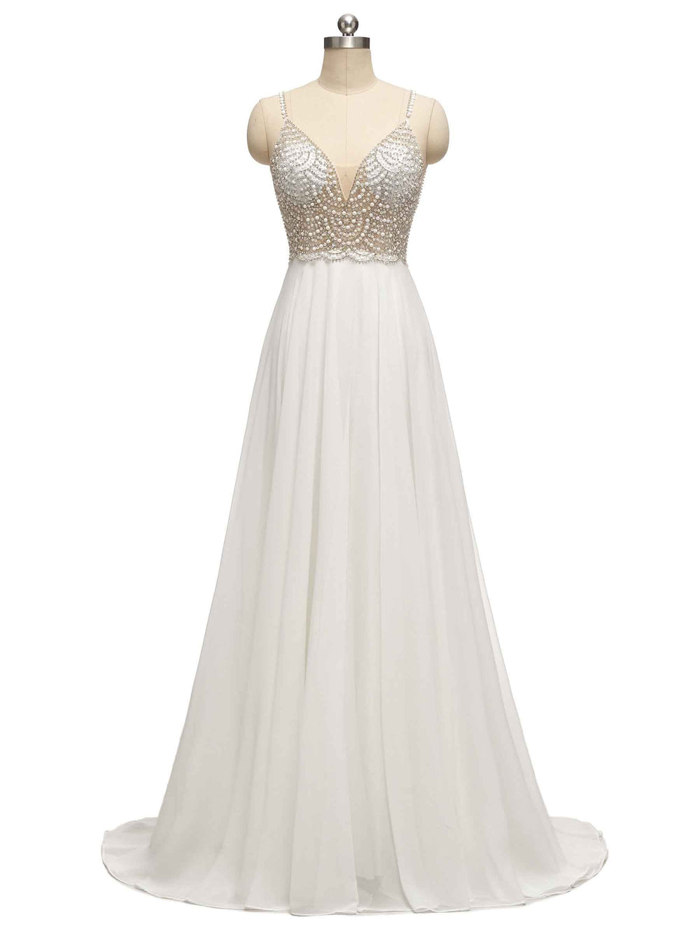 Zebone Spaghetti Straps Beaded Wedding Dresses