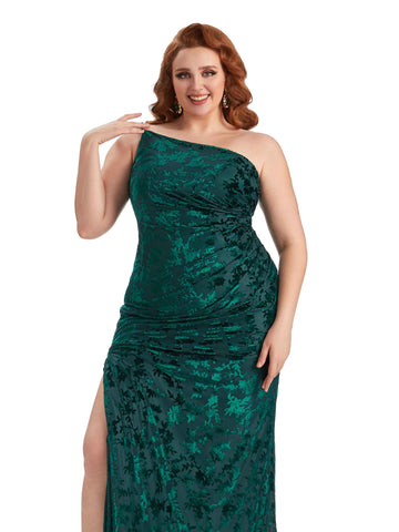 One Shoulder Floral Velvet Dress-Taupe