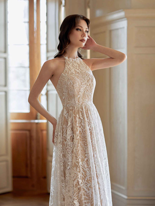 Yolande Halter Lace Wedding Dresses