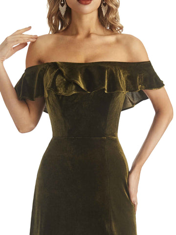 Sheath Velvet Dress-Forest Green