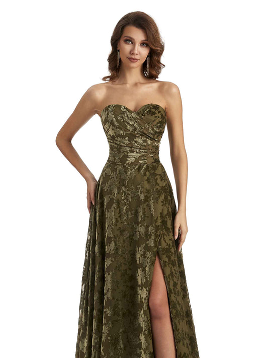 Long Floral Velvet Dress-Green