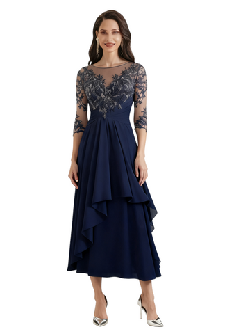 Goldsmith Tea Length Half Sleeves Chiffon Dress