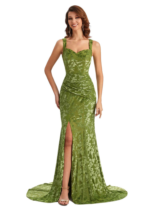 Mermaid Winter Velvet Long Maid of Honor Dresses - VowSatin