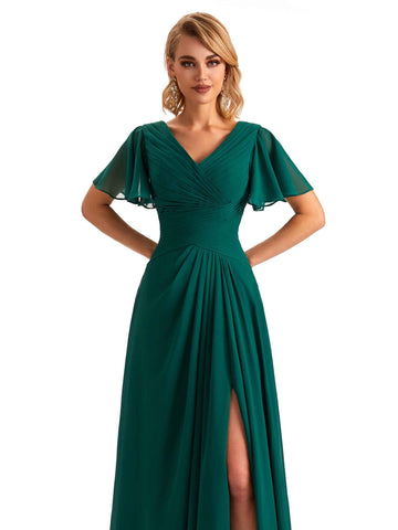 Pleats Chiffon Dress-Coral