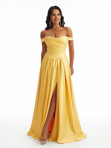 Ceryse Off The Shoulder A-Line Satin Dress