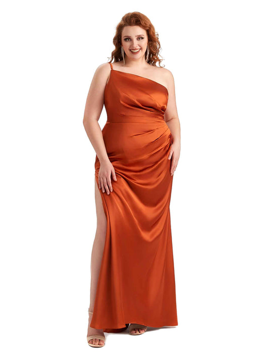 Brooke Plus Size One Shoulder Satin Dress