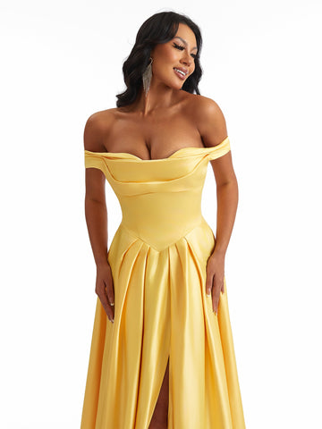 Off The Shoulder A-Line Satin Dress