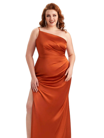 Plus Size One Shoulder Satin Dress