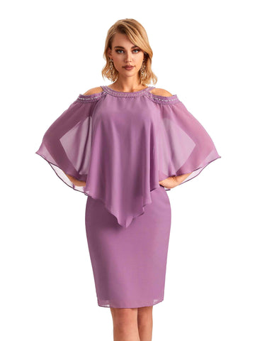 Bat Sleeves Chiffon Dress-Blush