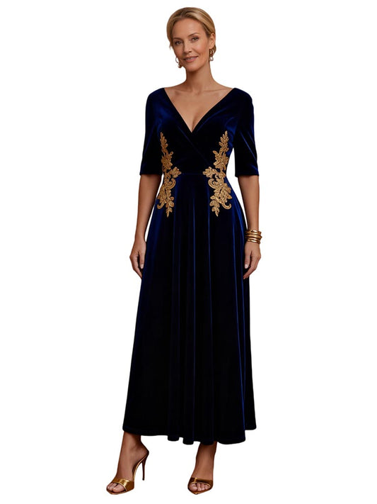 Tatiana A-Line Ankle-Length Velvet Dress