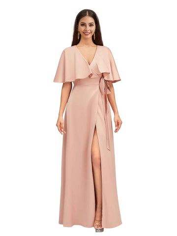 Quorin Bat Sleeves V-neck Satin Dress