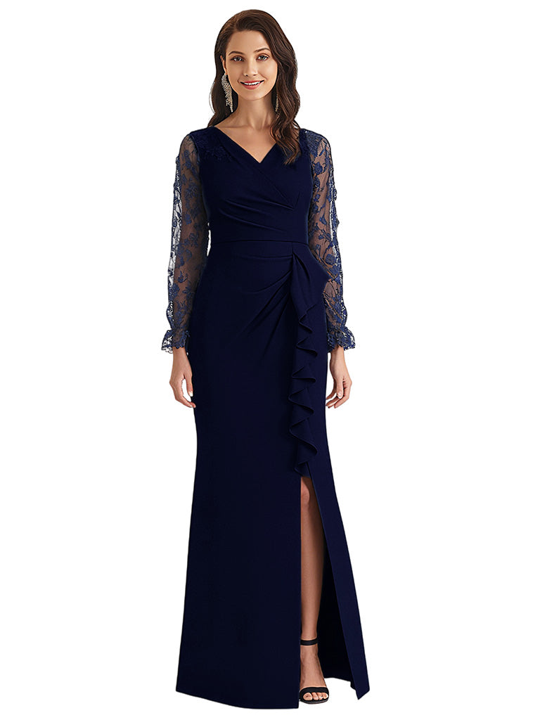 Qobail Mermaid Long Sleeves Crepe Dress