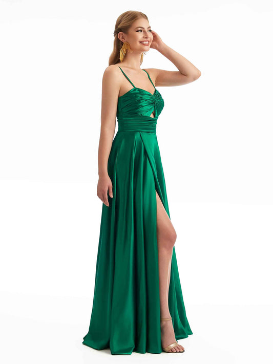 Spring Spaghetti Straps Satin Guest Dress