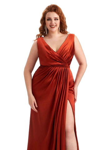 Plus Size A-line Satin Guest Dress
