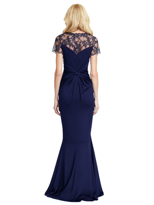 Short Sleeves Side Slit Crepe Dress