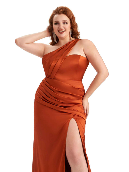 Plus Size One Shoulder Satin Guest Dress