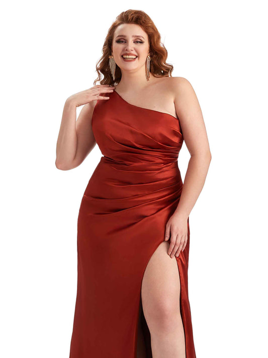 Plus Size Side Slit Satin Guest Dress