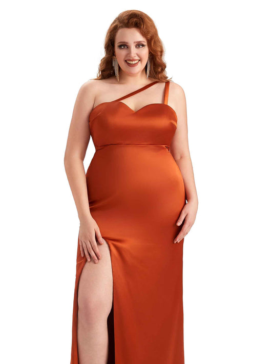 Plus Size Side Slit Satin Guest Dress
