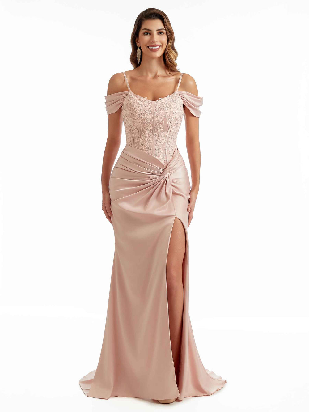 Gunther Black Tie Side Split Satin Dress