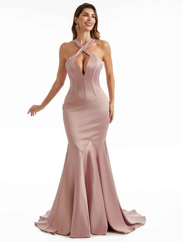 Eipstein Black Tie Halter Satin Dress