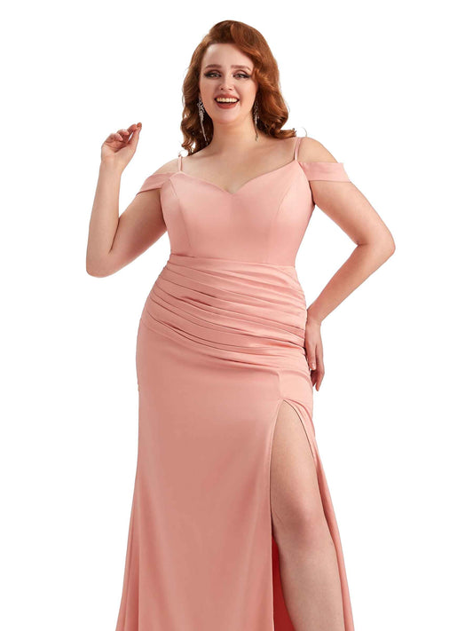 Plus Size Cold Shoulder Satin Guest Dress