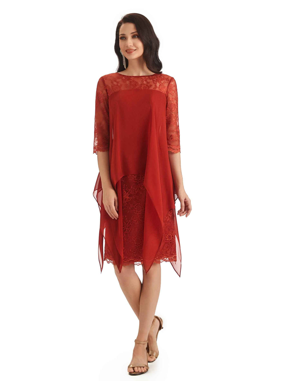 Finley Knee-Length Half Sleeves Chiffon Dress