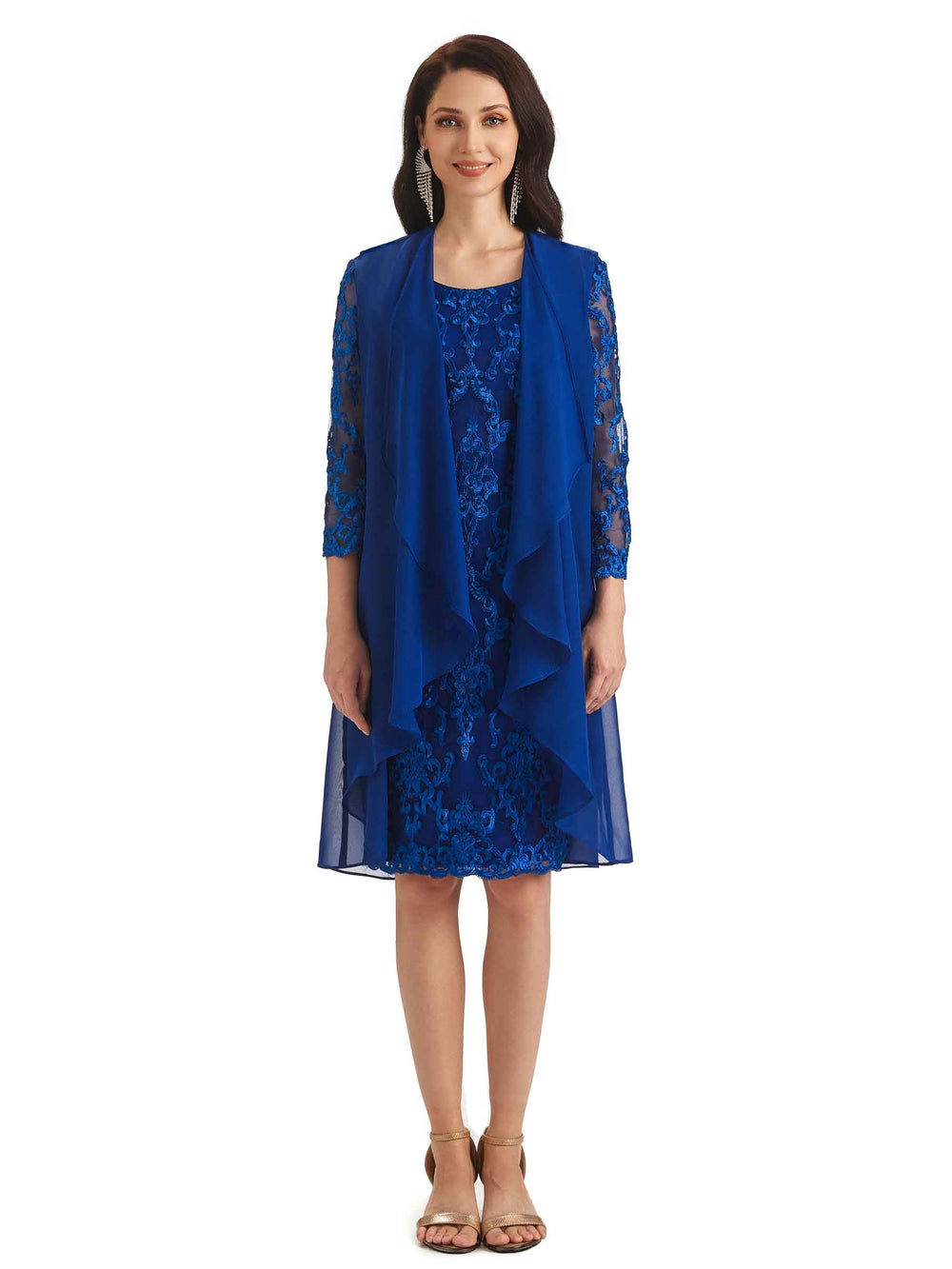 Superficia Knee Length Long Sleeves Lace Dress