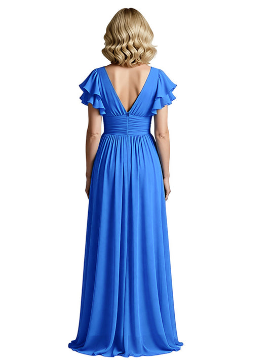 Bell Sleeves Pleats Chiffon Dress