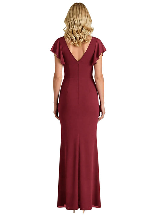 Bell Sleeves Side Slit Chiffon Dress