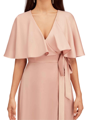 Bat Sleeves V-neck Satin Dress