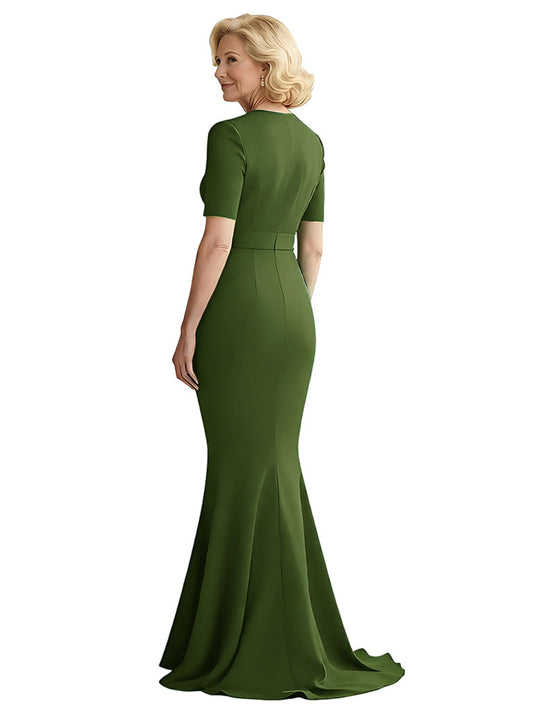 V-Neck Short Sleeves Crepe Dress