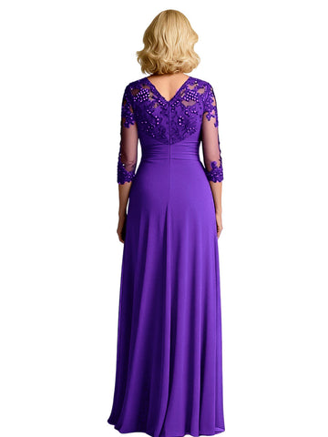 3/4 Sleeves A-line Chiffon Dress