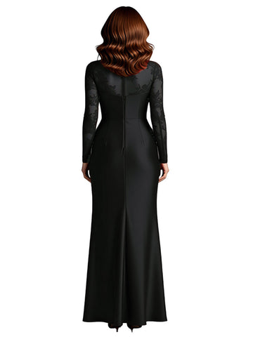 Scoop Long Sleeves Satin Dress