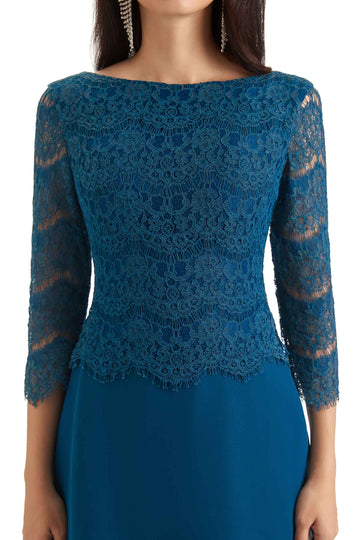 Tea Length Long Sleeves Lace Dress