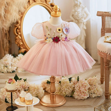 Flora Puff Sleeve Applique Dress