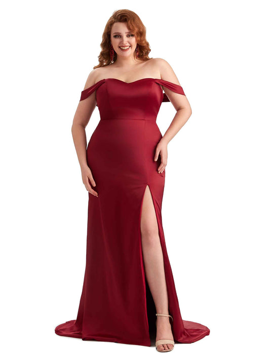 Sadie Plus Size Off The Shoulder Satin Dress