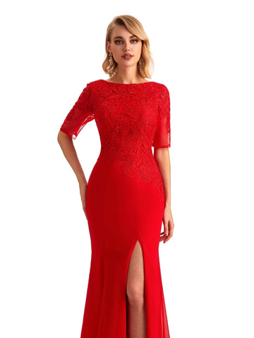 Half Sleeves Chiffon Dress-Dusk