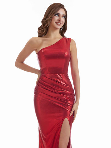 Metallic Stretch Shiny Dress-Olive Green
