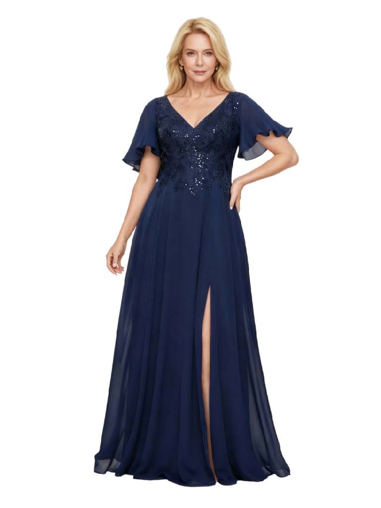 Foutner Bell Sleeves Side Slit Chiffon Dress