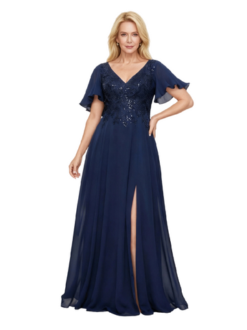 Foutner Boho Bell Sleeves Side Slit Chiffon Dress