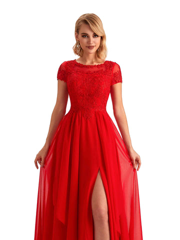 Short Sleeves Chiffon Dress-Champagne