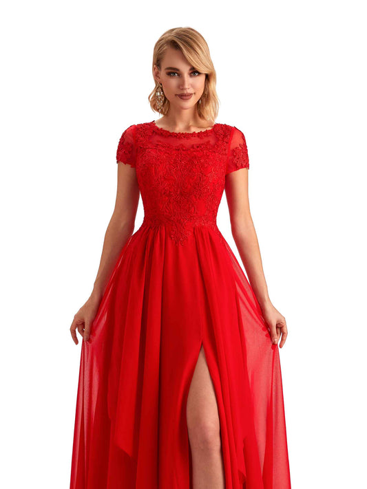 Short Sleeves Chiffon Dress-Ocean Blue