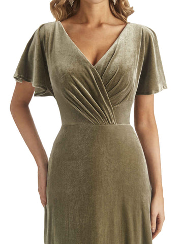 Short Sleeves Velvet Dress