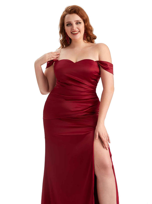 Plus Size Off The Shoulder Satin Guest Dress