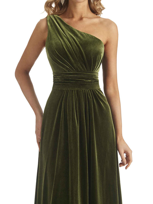 A-line Velvet Dress-Forest Green